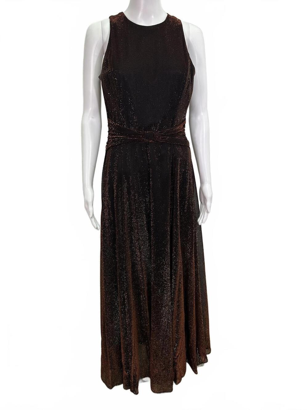Sz 8 Vtg Scott McClintock Y2K Copper Black Metallic Shimmery Maxi Dress Formal